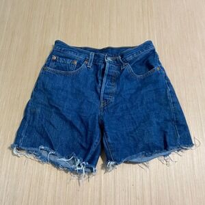 Levis 501 Original High Waisted Cut Off Denim Shorts Medium Wash Blue W26